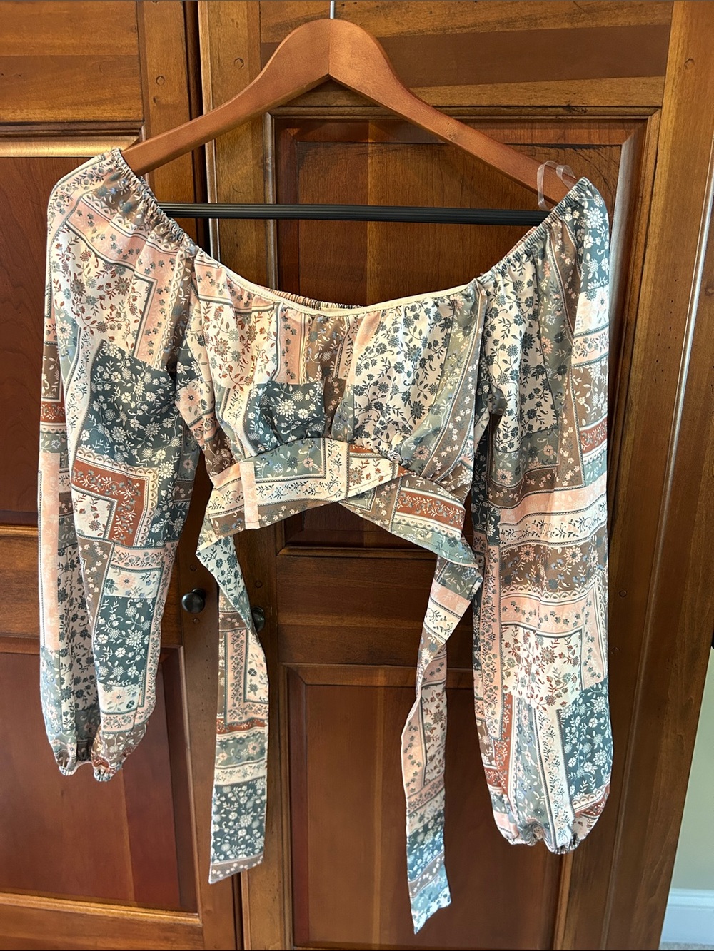 Altar'd State Floral Patchwork Top in Pink & Sage